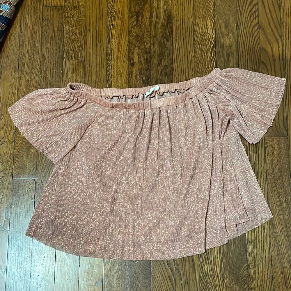 Lush Pink Flutter Sleeve Smocked/off shoulder Blouse